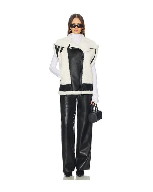 Jocelyn Black Faux Shearling & Leather Moto Vest