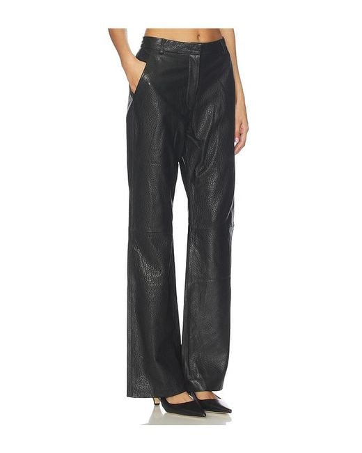 AEXAE Black Leather Pebble Straight Leg Pant