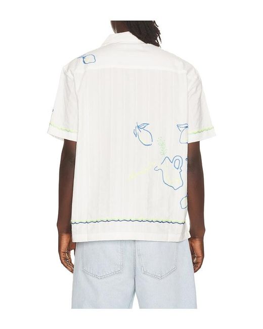DUNST White Hand Drawing Open Collared Shirt for men