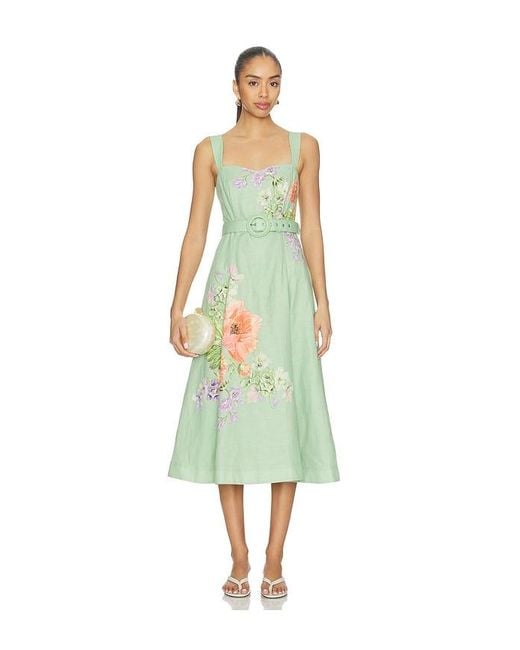 Hemant & Nandita Green Midi Dress With Buckle Belt