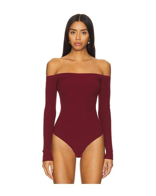 House of Harlow 1960 Ribbed Off Shoulder Bodysuit in Red Lyst