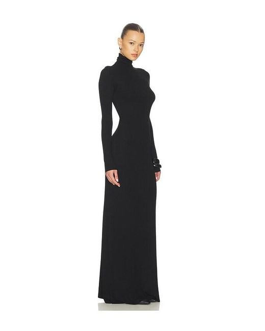 Enza Costa Silk Rib Fluid Turtleneck Dress Black