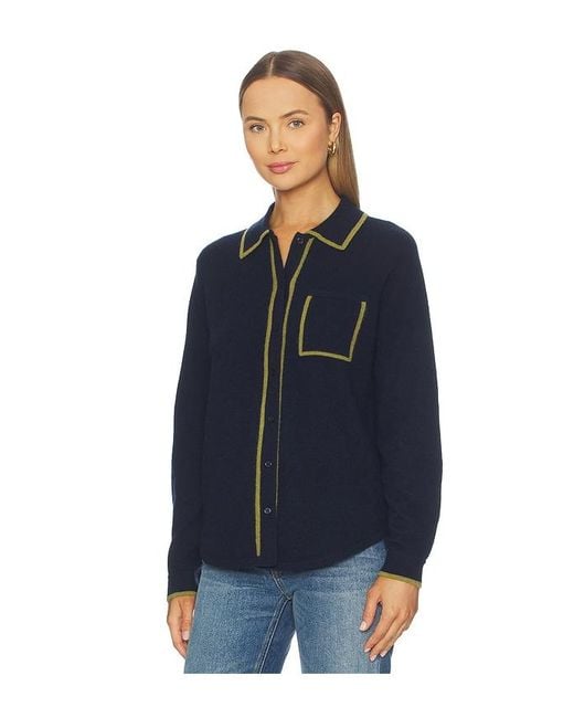 White + Warren Blue Cashmere Tipped Button Shirt