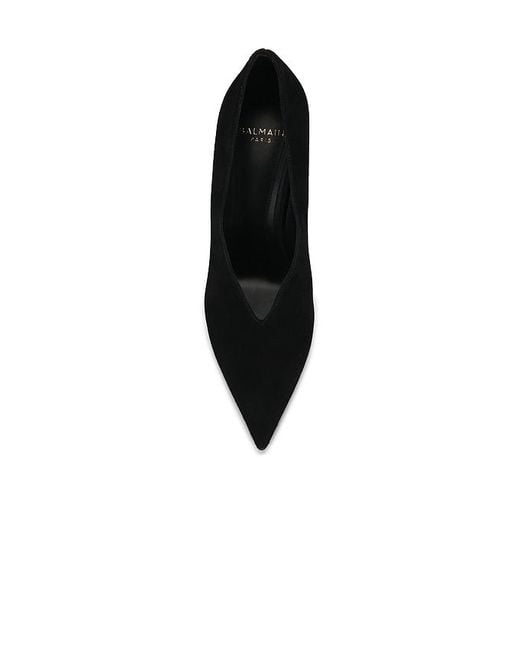 Balmain Black Suede Wedge Pump In Noir