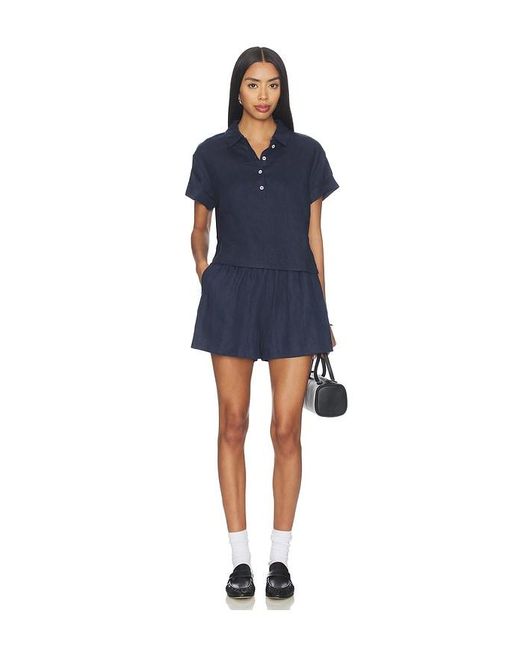 PERFECTWHITETEE Blue Linen 1/4 Button Down Collared Tee