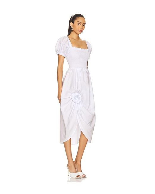 Sleeper White Brigitte Cotton Dress With Rose Detail