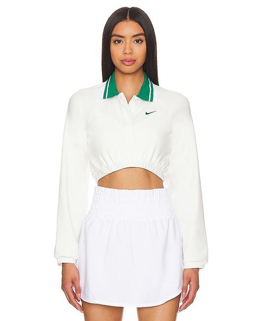Nike White Sportswear Collection Cropped Polo Long Sleeve Top