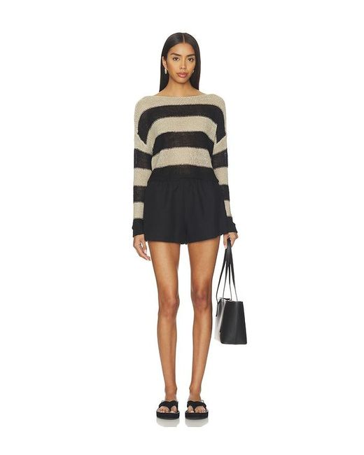 Enza Costa Black Stripe Linen Bateau Sweater
