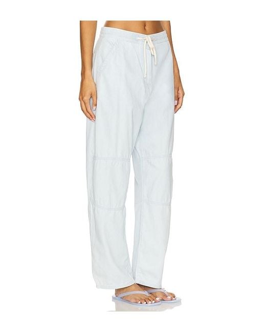 La Ligne White Chambray Barrel Pant