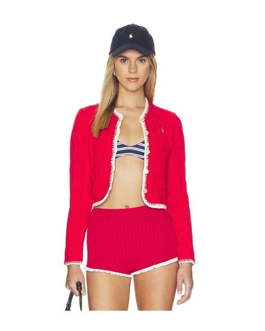 Polo Ralph Lauren Red Cotton Long Sleeve Cardigan