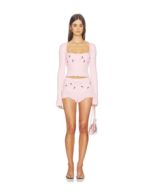 Lovers + Friends White Cecilia Floral Embroidered Short