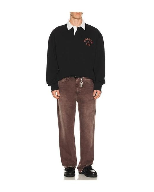 Calvin Klein Black Compact Rugby Long Sleeve Polo for men