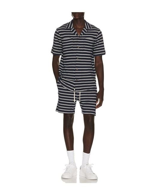 Polo Ralph Lauren Black Short Sleeve Cotton Bar Stripe Textured Andy Camp Shirt for men
