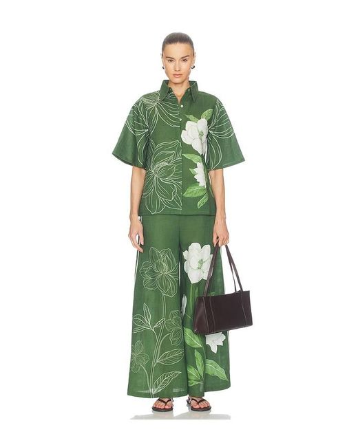 VERANDAH Green Floral Bell Sleeve Shirt