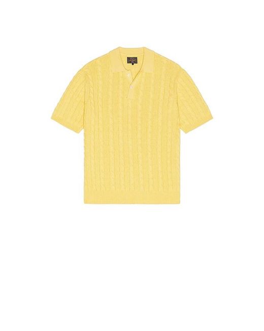 Beams Plus Yellow Knit Polo Cable for men