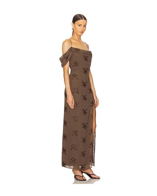 LPA Natural Embroidered Chiffon Maxi Dress