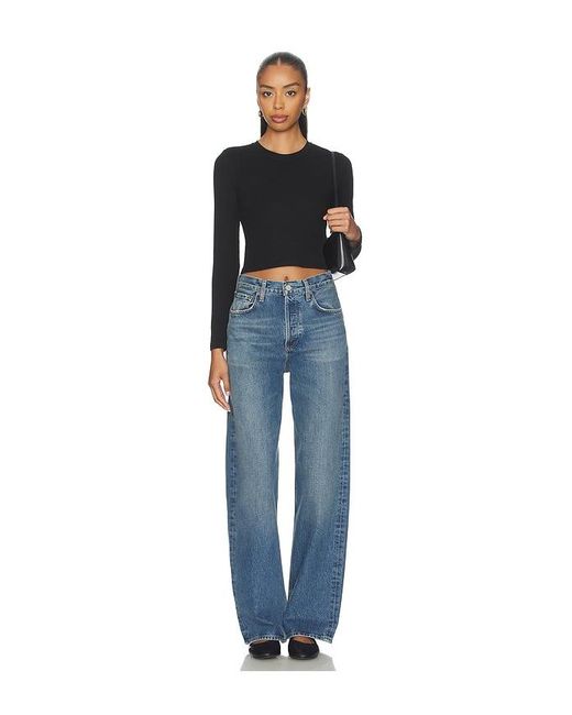 PERFECTWHITETEE Blue Sienna Luxe Rib Cropped Long Sleeve