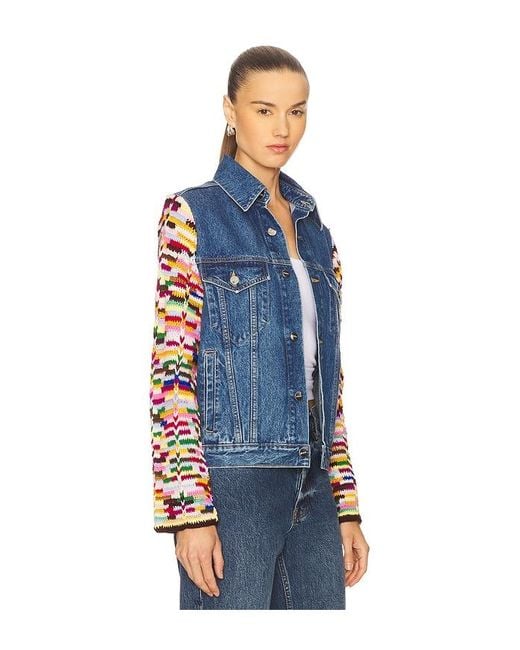 Monse Blue Crochet Sleeves Denim Jacket