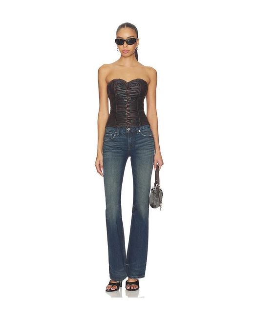 One Teaspoon Blue Leather Strapless Bustier Top