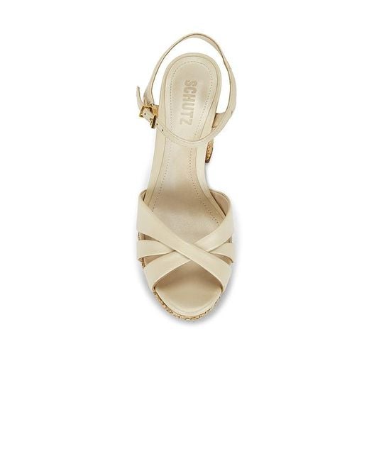 SCHUTZ SHOES White Keefa Raffia Platform Sandal