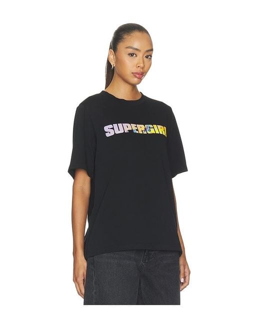 David Koma Black Supergirl Print Short Sleeve T-Shirt