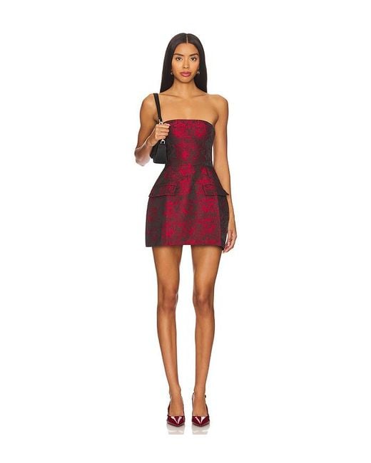 Amanda Uprichard Red Strapless Smocked Jacquard Romper