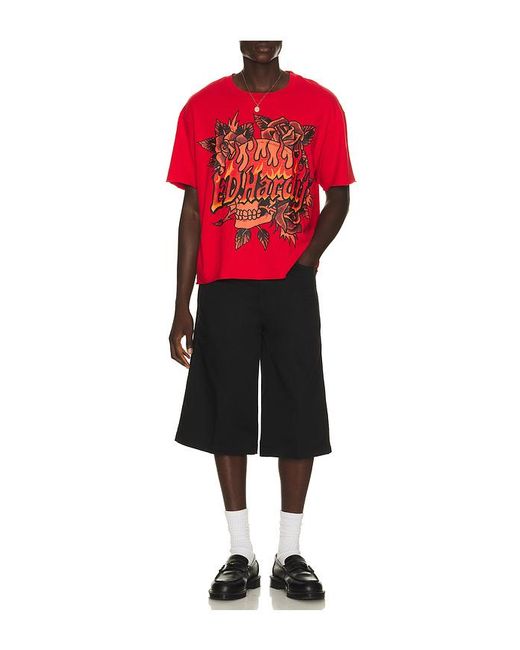 Ed Hardy Red Skull Roses Boxy Cropped Tee for men