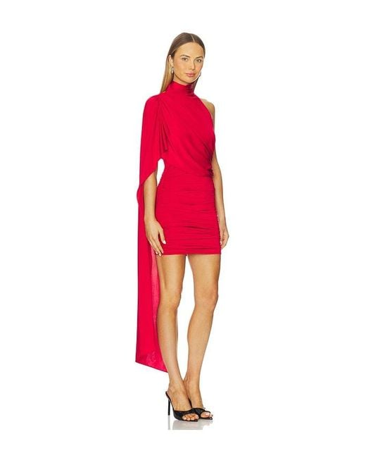 ANDAMANE Red Waverly Mini Cape-Effect Mini Dress