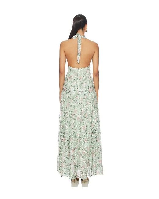 Alice + Olivia White Maura Embroidered Deep V Halter Tiered Maxi Dress