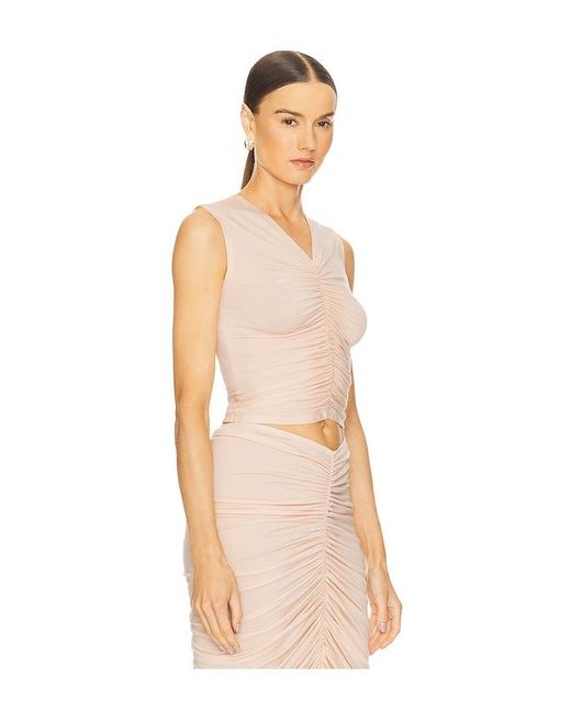 Norma Kamali Natural Ärmelloses Top Mit Stufenvolants