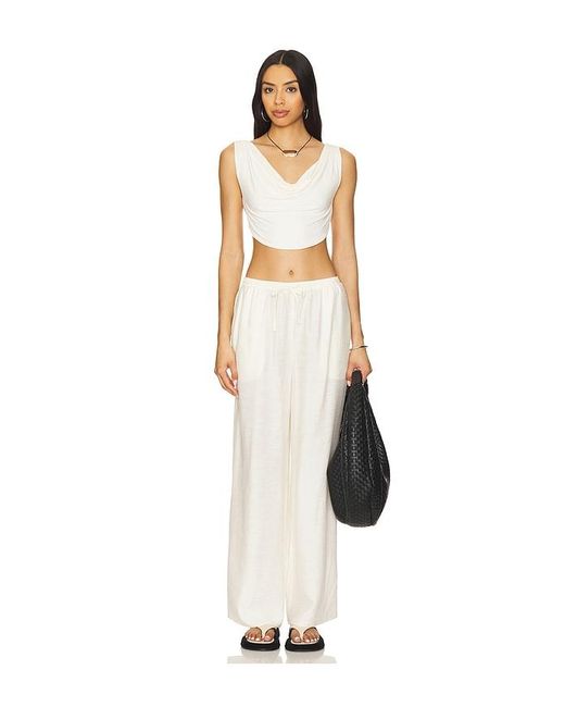 Indah White Maha Solid Cowl Neck Vest Top