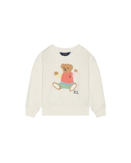 Polo Ralph Lauren White Long Sleeve Lightweight Terry Cable Knit Bear Crewneck