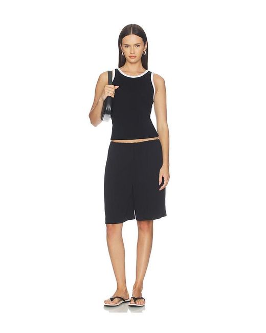 Enza Costa Black Cotton Ringer Tank