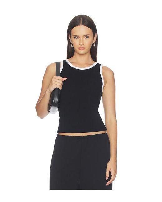 Enza Costa Black Cotton Ringer Tank