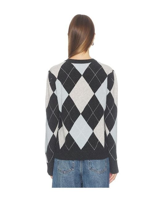 Enza Costa Blue Cashmere Argyle Sweater