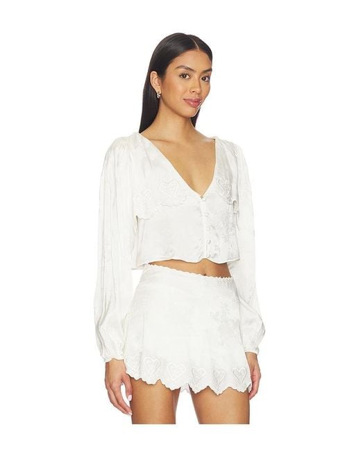 For Love & Lemons White Locked Heart Top