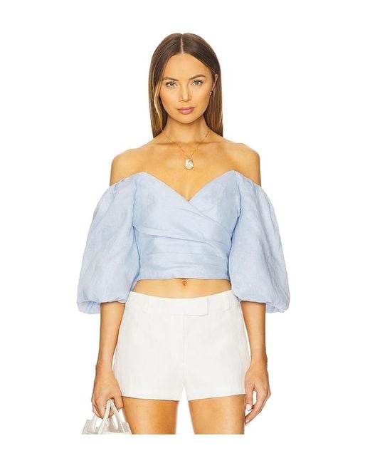 Bardot Blue Eva Linen Top