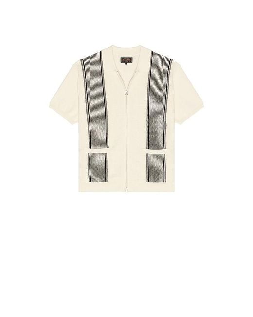 Beams Plus White Zip Knit Polo Stripe for men