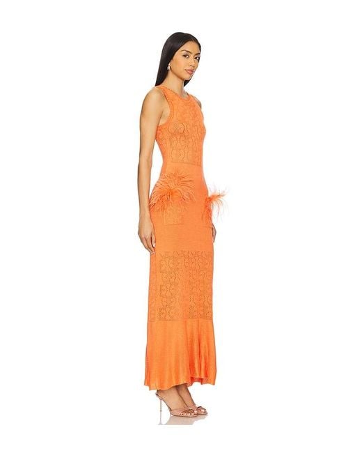 Andreeva Orange Knit Dress With Ostrich Feathers Details