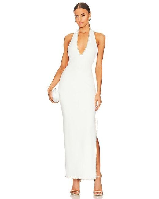 Khanums White Khilan Pearl Trim Maxi Dress