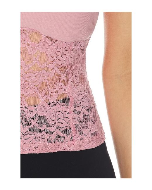 Michael Lauren Multicolor Ember Rib Lace Short Sleeve Tee
