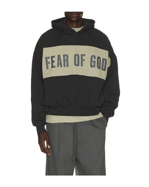 Fear Of God Black Cropped Relaxed Panelled Hoodie for men