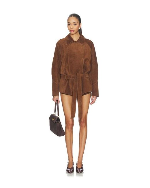 AEXAE Brown Leather Suede Mini Short