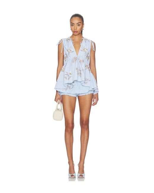 AKNVAS Blue Lamia Poplin Top