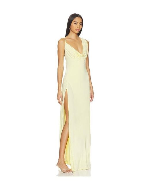 Nbd Metallic Tessa Draped Shoulder Maxi Dress