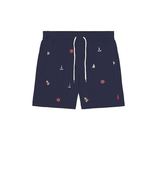 Polo Ralph Lauren Blue Stretch Polyester Boat All Over Traveler Swim Trunk for men
