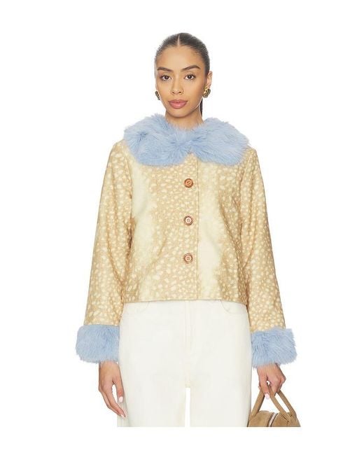 Never Fully Dressed White Deer Print Jacket With Fur Trims
