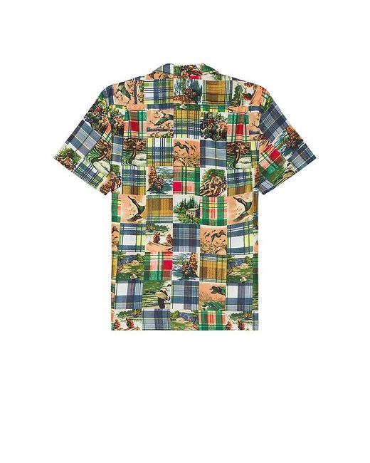 Beams Plus Green Open Collar Jacquard Mapping Patchwork Like Print for men