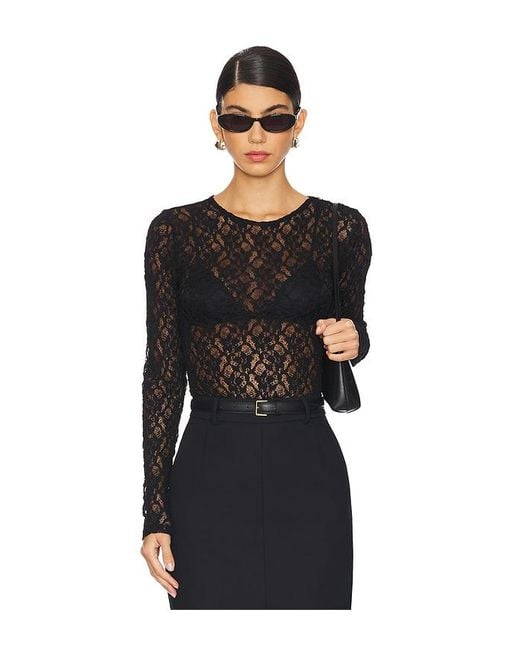 FRAME Black Mesh Lace Top