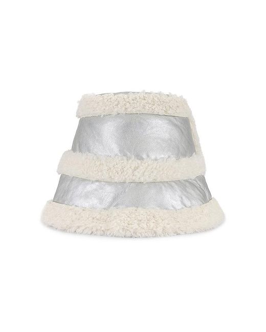 Jocelyn White Faux Shearling Metallic Bucket Hat